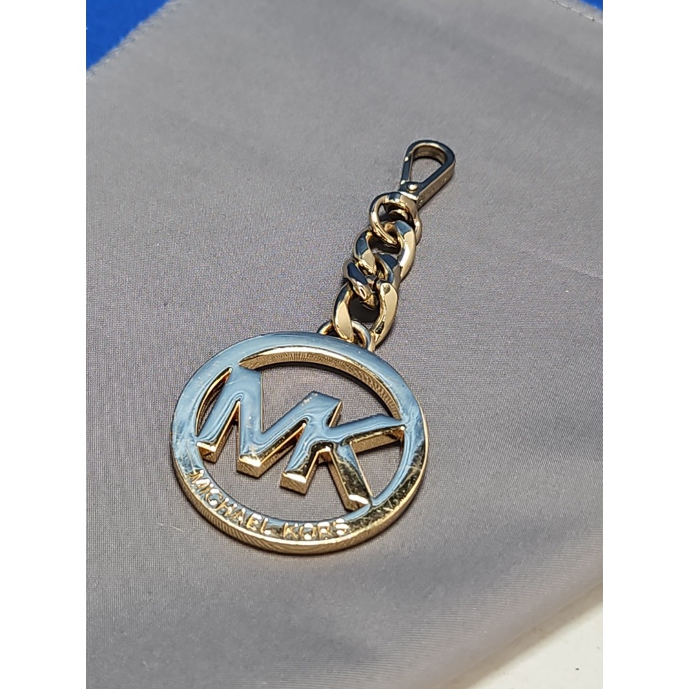 Michael Kors MK Purse Logo Key Fob Bag Charm Keychain Medallion Gold Tone